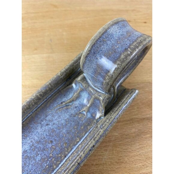 Glazed Pottery Butter Dish Stoneware Spoon Rest Gray & Brown - Picture 4 of 8